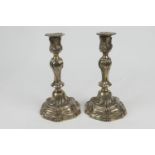 Pair French style cast nickel metal candlesticks cast in the baroque style, height 27cm (NB: