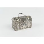 Dutch style white metal jewellery casket, late 19th Century, domed rectangular form, repousse