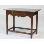 Oak joined side table, 19th Century, plank top over a single frieze drawer with a later drawer