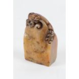 Chinese carved soapstone seal, surmounted with a dragon, nicely patinated, 6cm (NB: Condition is NOT