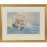 James W Milliken (1865-1945), Ahead of the squall, watercolour, signed, 32cm x 47cm (NB: Condition