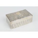 Victorian silver box, London 1894, rectangular form, the cover decorated with flowers and C-