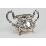 Victorian silver sucrier, maker WH, London 1853, repousse baluster form with flowers and C-