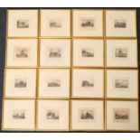 Set of sixteen framed engravings by F W I Stockdale, mostly Sussex views and historic landmarks, all