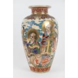 Japanese Satsuma vase, shouldered ovoid form decorated with immortals in raised coloured enamels and