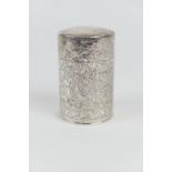 Edwardian silver salts bottle, maker GEW, Birmingham 1901, cylinder form with hinged cap, foliate