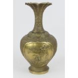 Japanese bronze vase, Meiji (1968 - 1912), baluster form with a flared neck, cast with panels