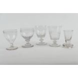 Four Victorian glass rummers and a Victorian firing glass, the largest rummer 13.5cm (5) (NB:
