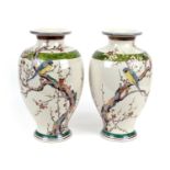 Pair of Japanese Satsuma vases, by Kinkouzan (sic), Taisho (1912-26), decorated with parakeets