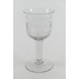 Regency cut ale glass, bell shaped bowl, faceted and with cut leaf trails over a solid stem and