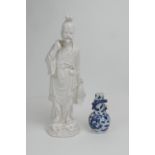 Chinese blue and white miniature dragon vase, late 19th Century, height 9cm; also a blanc de chine