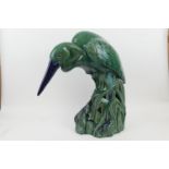 Decorative large heron pond ornament, green and blue glazed, height 68cm (NB: Condition is NOT noted