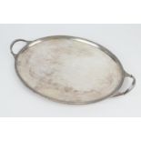 George V silver oval serving tray, by William Hutton & Sons, Sheffield 1930, with gadrooned edge and