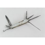 Victorian mother-of-pearl multi-tool pocket knife by Hilliar, Glasgow with seven folding tools (