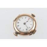 9ct gold cased small wristwatch, circa 1915-20, white dial with Roman numerals, unsigned lever