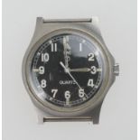 CWC British military issue army G10 stainless steel quartz wristwatch, black dial with tritium