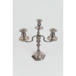 Modern Irish silver candelabrum, Dublin 1969, in Queen Anne style, with three S-shaped branches,