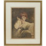 After Sir Joshua Reynolds (1723-92), Girl feeding a bird, watercolour, 40cm x 30cm (NB: Condition is