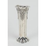 Late Victorian silver flower vase, Birmingham 1900, lobed, waisted form decorated at the neck,
