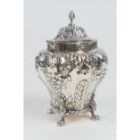 Victorian silver tea caddy, by Nathan & Hayes, Birmingham 1895, lobed inverted baluster form,