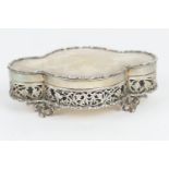 George V silver trinket box by Nathan & Hayes, Chester 1912, lobed form, pierced scrolling foliate