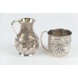 Victorian silver cream jug, by Lias & Lias, London 1862, baluster form repousse decorated with