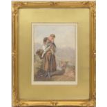 North Italian School (mid 19th Century), Mountain harvesters, watercolour, indistinctly signed