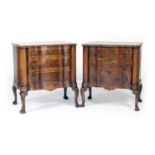 Pair of Dutch style walnut chests of drawers, early 20th Century, burr wood veneered top,