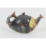 Victorian majolica fish teapot, late 19th Century, length 27cm (NB: Condition is NOT noted in