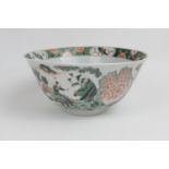 Chinese famille verte bowl, Kangxi (1662-1722), decorated with peony and a calligraphic scroll, 21cm