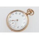 English gold plated open faced lady's fob watch, circa 1930, white enamelled 29mm dial with Arabic