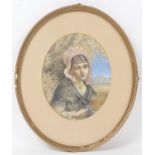 J W Garland (active late 19th Century), A gleaner, watercolour, oval, signed, 19cm x 15cm (NB: