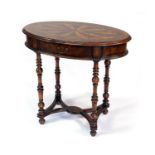 Quality reproduction walnut and inlaid oval table, in William and Mary style, the top crossbanded