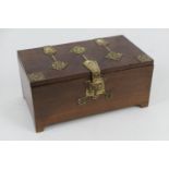 Eastern hardwood and brass mounted cigar box, 27cm x 15.5cm x 13cm (NB: Condition is NOT noted in