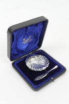 Victorian silver scalloped butter dish and knife, by Atkin Bros., Sheffield 1886, the dish 10cm,