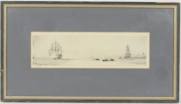 William Lionel Wyllie (1851-1931), HMS Victory at Portsmouth, drypoint etching, signed in pencil