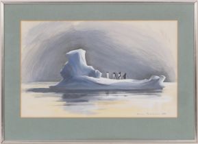 Bruce Pearson (b.1950), 'Emperor Penguins on an iceberg', gouache and pencil, signed and dated 1977,