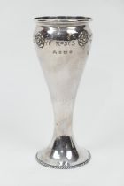 Arts and Crafts hammered silver vase, maker GLC, Birmingham 1912, trumpet form, inscribed to the rim