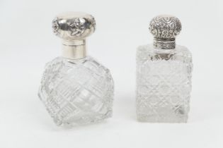 Late Victorian silver and cut glass scent bottle, Chester 1895, with hinged repousse cap, hobnail