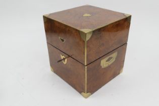 Victorian burr walnut brass mounted box, mid 19th Century, with brass reinforced corners and