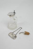 Edwardian silver mounted clear glass whisky noggin, Birmingham 1907, height 10cm; also a late