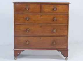Victorian mahogany chest of drawers, fitted with two short and three long graduated drawers with