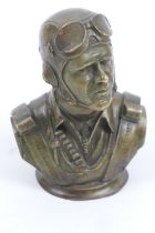 Small bronze bust of a pioneering aviator, as yet unidentified, unsigned, mid brown patina, height