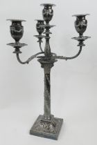 Composite electroplated candelabrum, four branch top in Adam style over a non-matching Corinthian