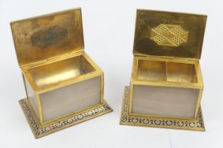 Philately interest: French stamp and moistening box, by Alf Giroux, Paris, brass framed with onyx