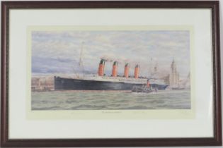 Simon W Fisher (late 20th Century), 'The Lusitania at Liverpool', limited edition coloured print,