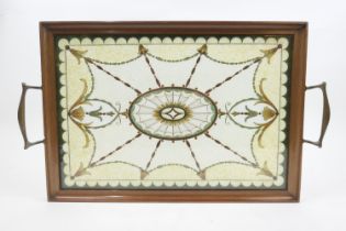 Unusual Edwardian mahogany and glass beadwork serving tray, in the Adam Revival style, finely worked
