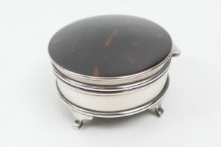 George V silver and tortoiseshell ring box, Birmingham 1924, circular form with velvet lined