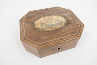 Regency rosewood octagonal jewellery box, the cover decorated with a stipple engraving of a mother