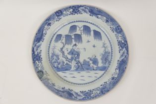 Chinese Export blue and white charger, Qianlong (1736-95), decorated with figures under a willow